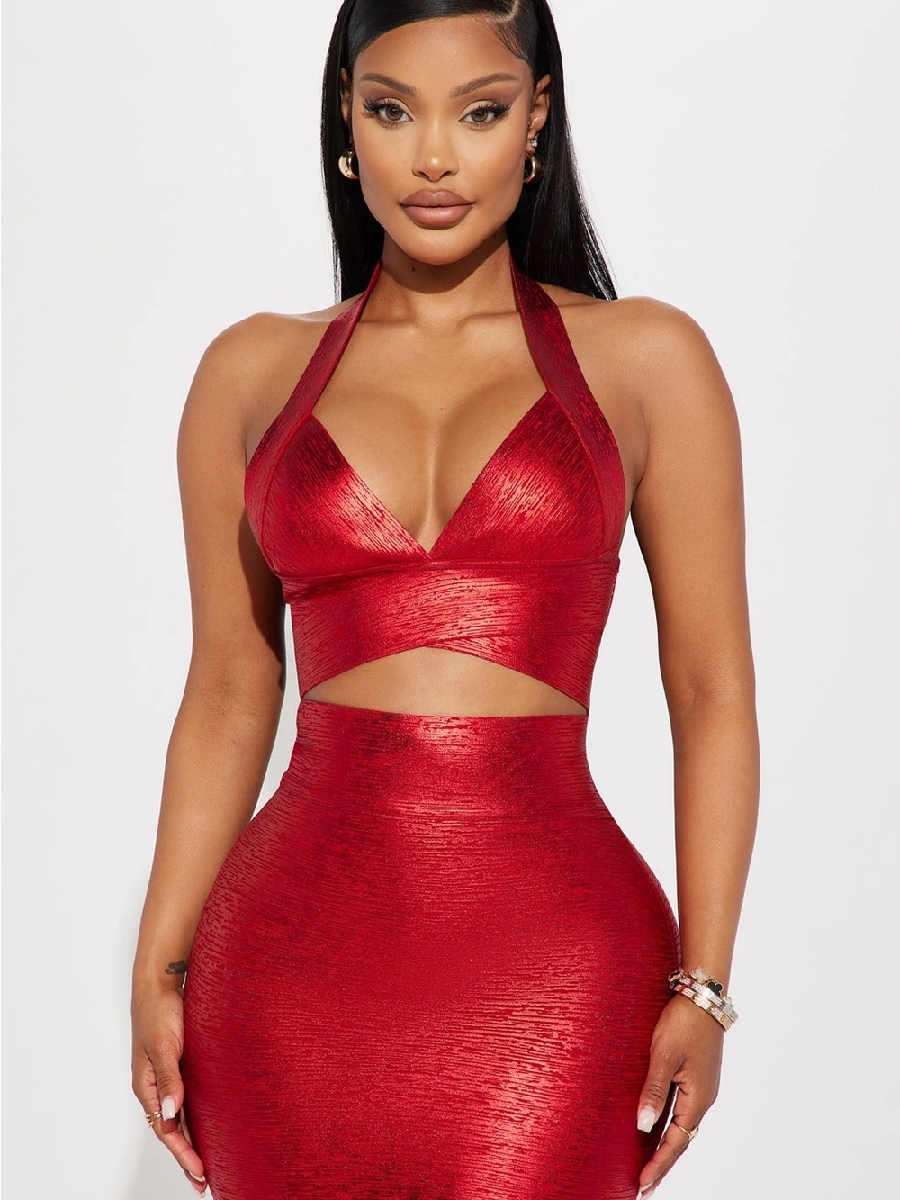 Red Halter Cutout Bandage Dress